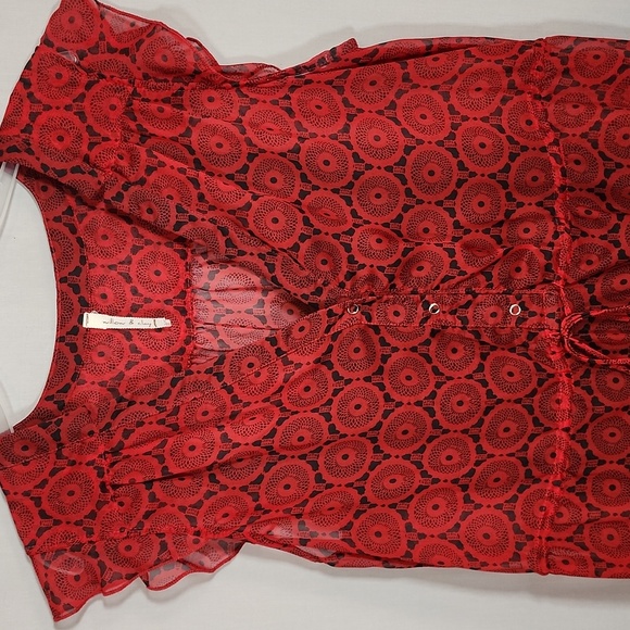 Willow & Clay Red Floral Ruffle Dress with Black Slip Size L - Picture 5 of 5